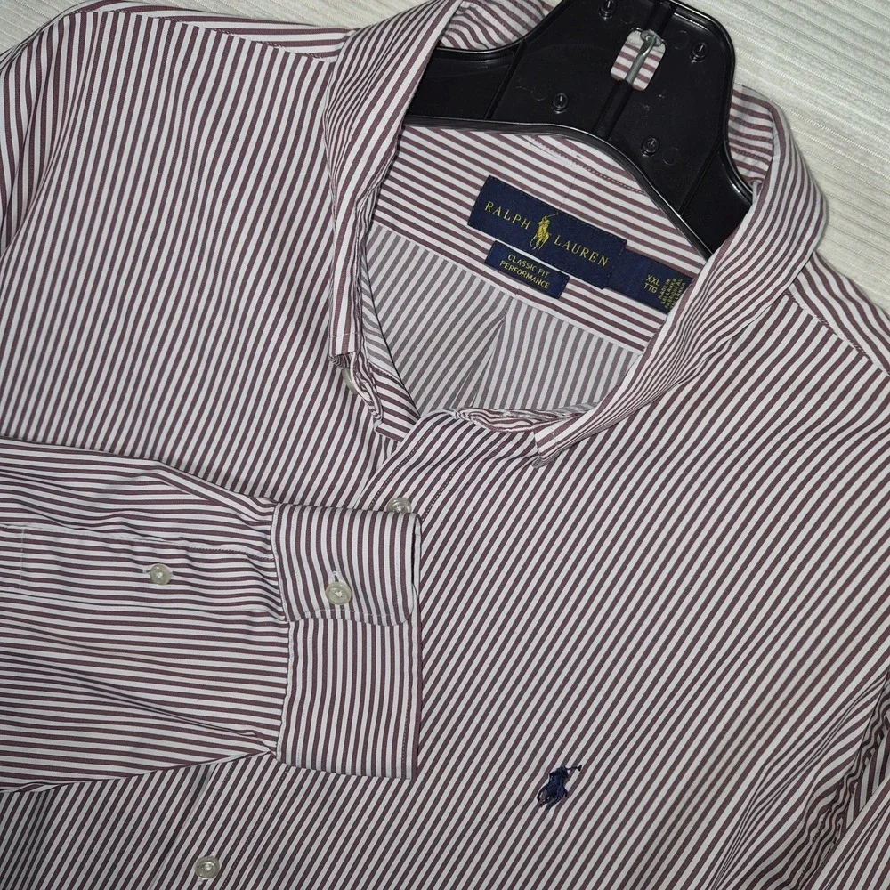 Ralph‎ Lauren Polo Classic Fit Performance Shirt Men's XXL Burgundy Stripe